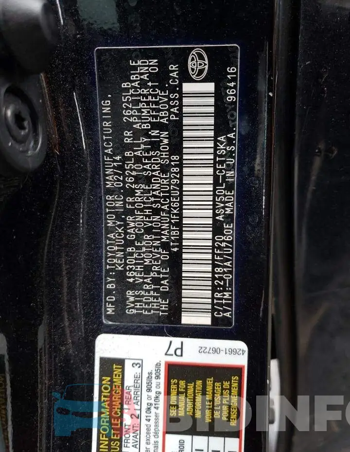 4T1BF1FK6EU792818 Photo# 12