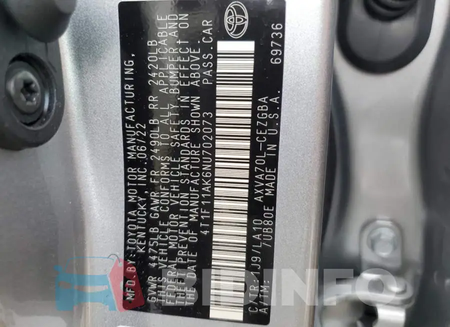 4T1F11AK6NU702073 Photo# 12