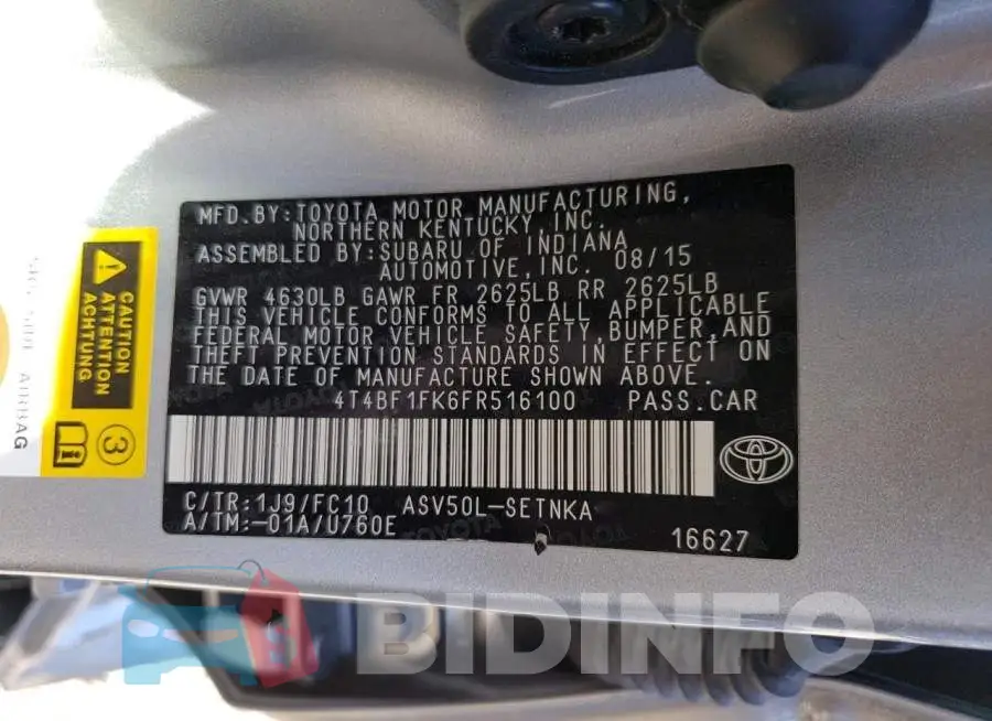 4T4BF1FK6FR516100 Photo# 12