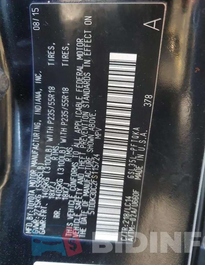 5TDDK3DC2FS115724 Photo# 13