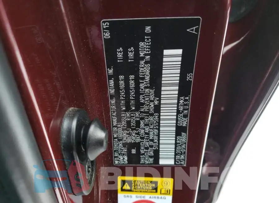 5TDJKRFH9FS175949 Photo# 14