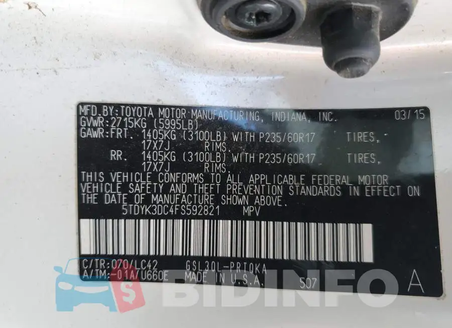 5TDYK3DC4FS592821 Photo# 13