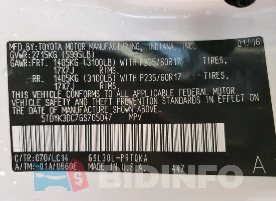 5TDYK3DC7GS705047 Photo# 10