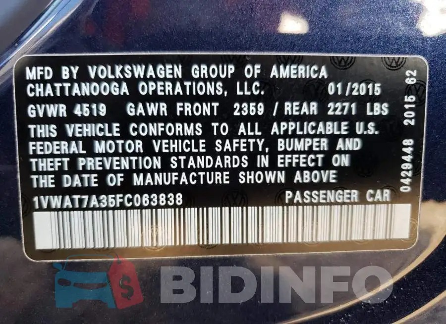 1VWAT7A35FC063838 Photo# 12