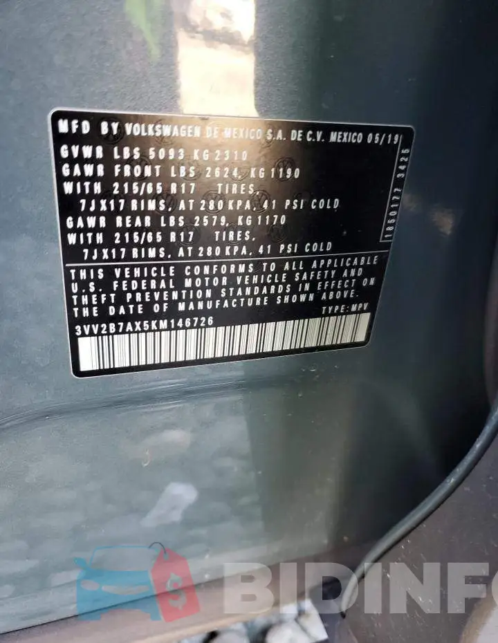 3VV2B7AX5KM146726 Photo# 14
