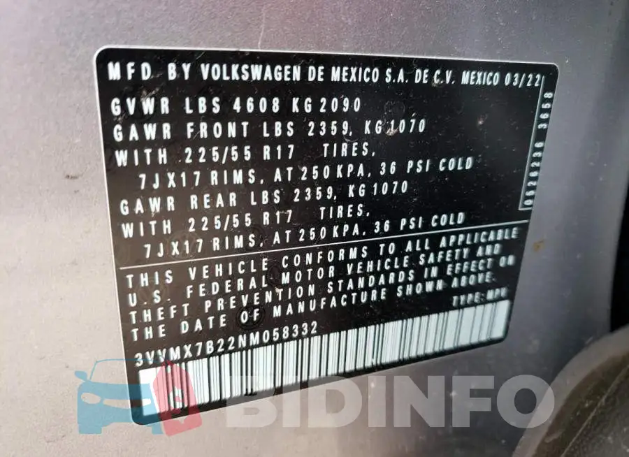 3VVMX7B22NM058332 Photo# 13