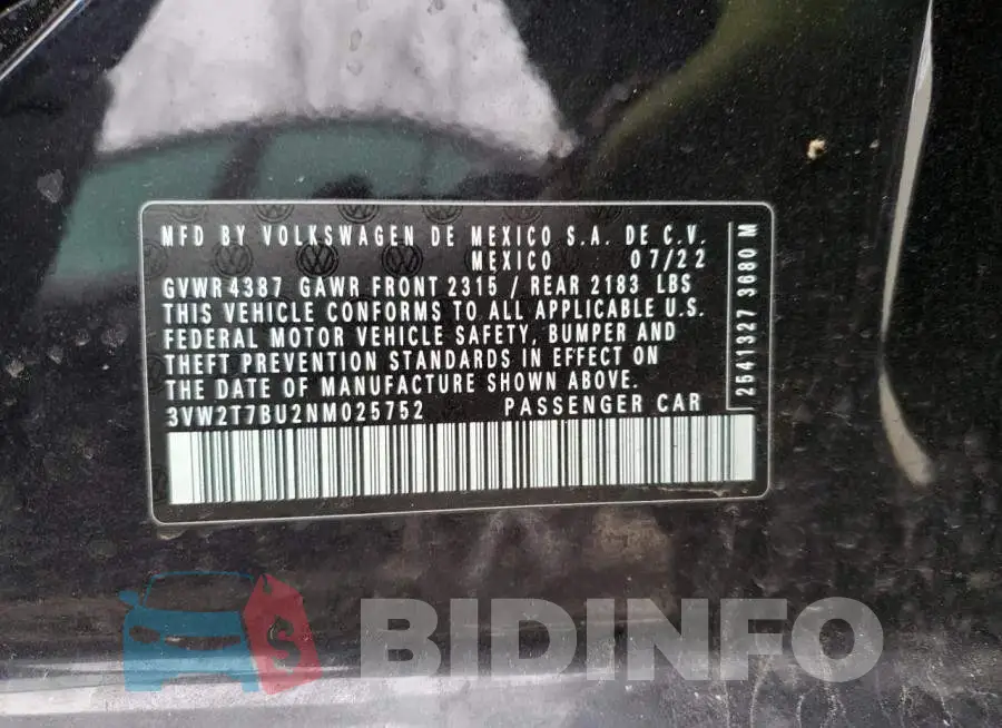 3VW2T7BU2NM025752 Photo# 13