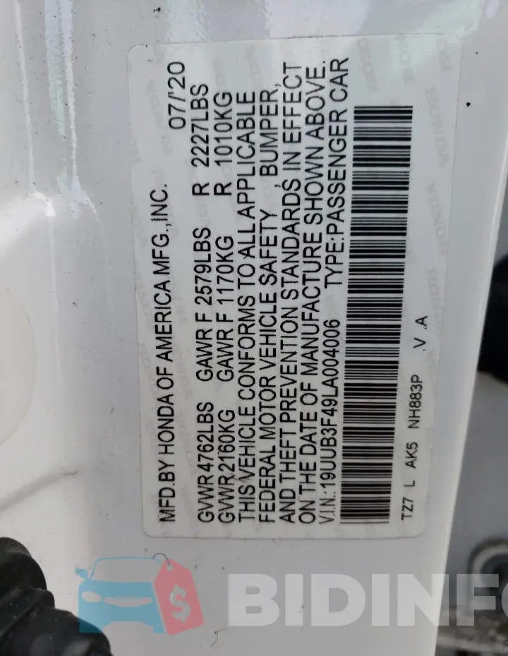 19UUB3F49LA004006 Photo# 12