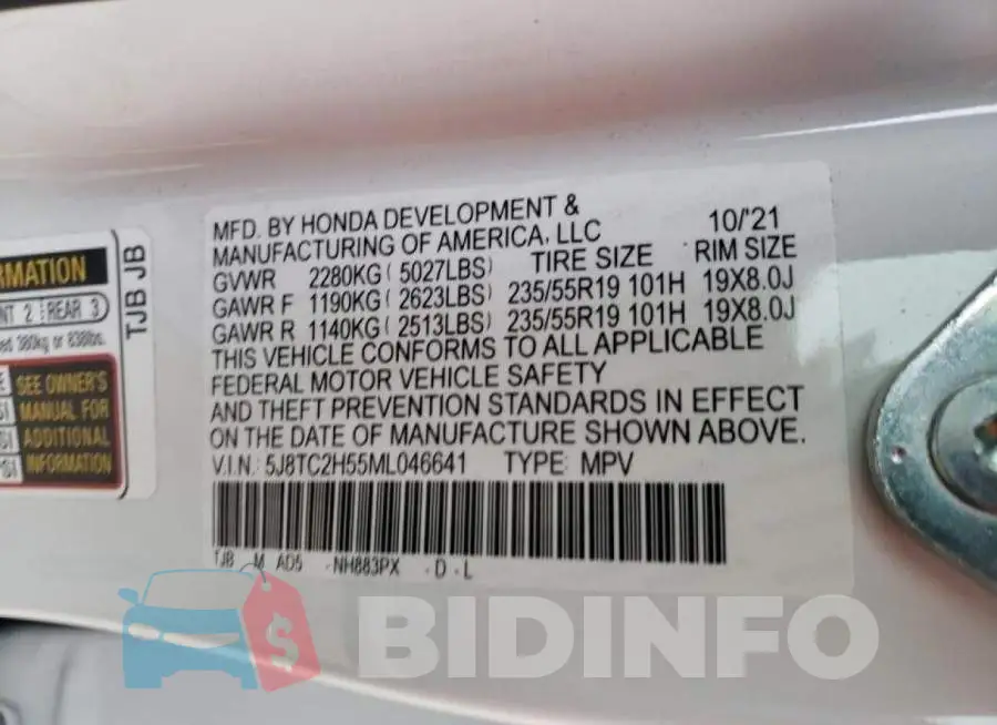 5J8TC2H55ML046641 Photo# 13