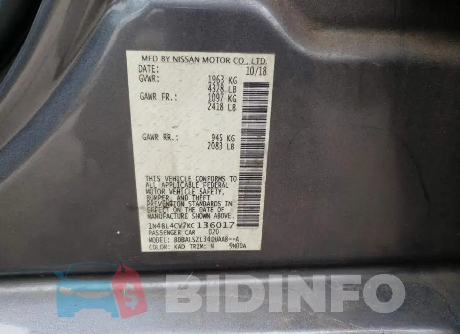 1N4BL4CV7KC136017 Photo# 12