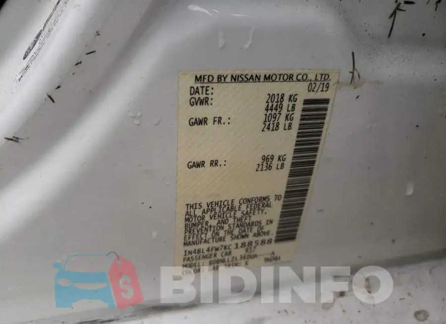 1N4BL4FW7KC188588 Photo# 12