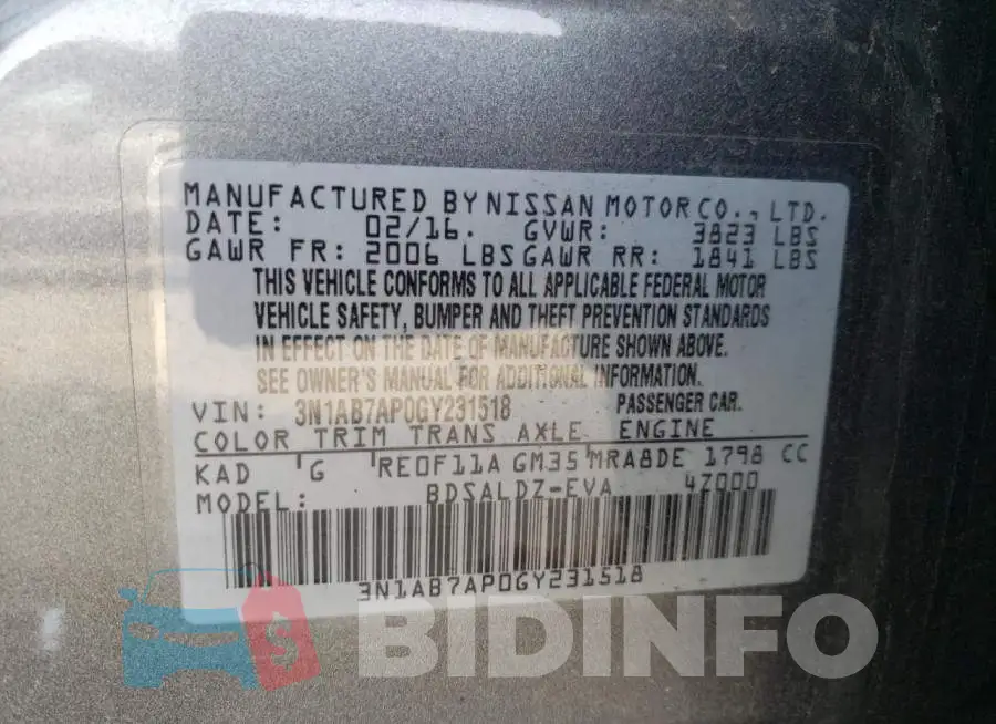 3N1AB7AP0GY231518 Photo# 12