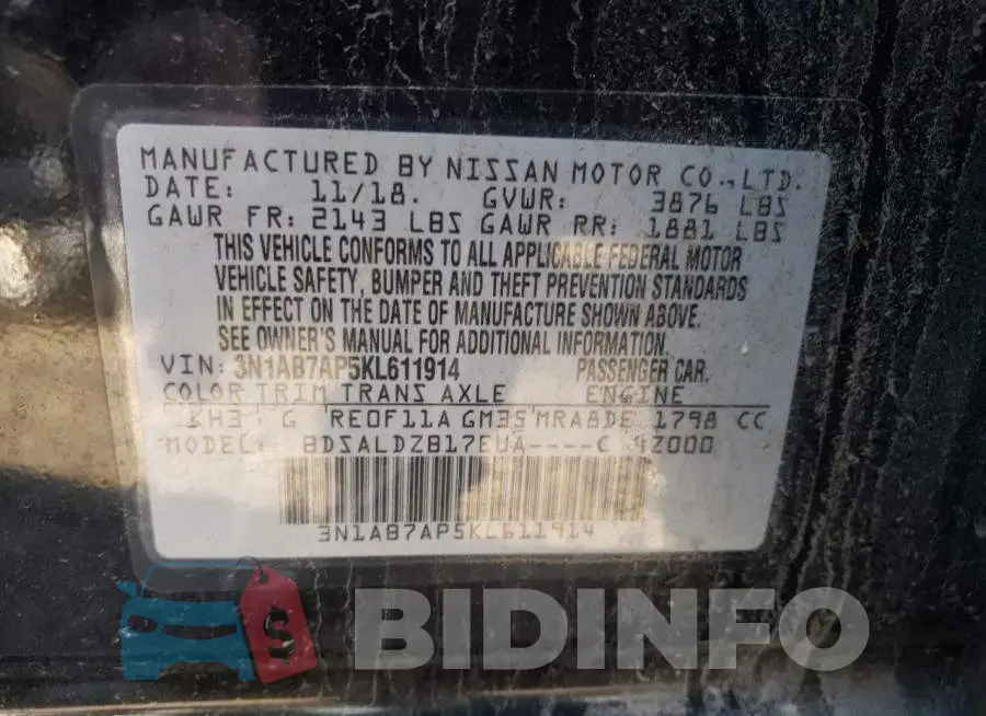 3N1AB7AP5KL611914 Photo# 13