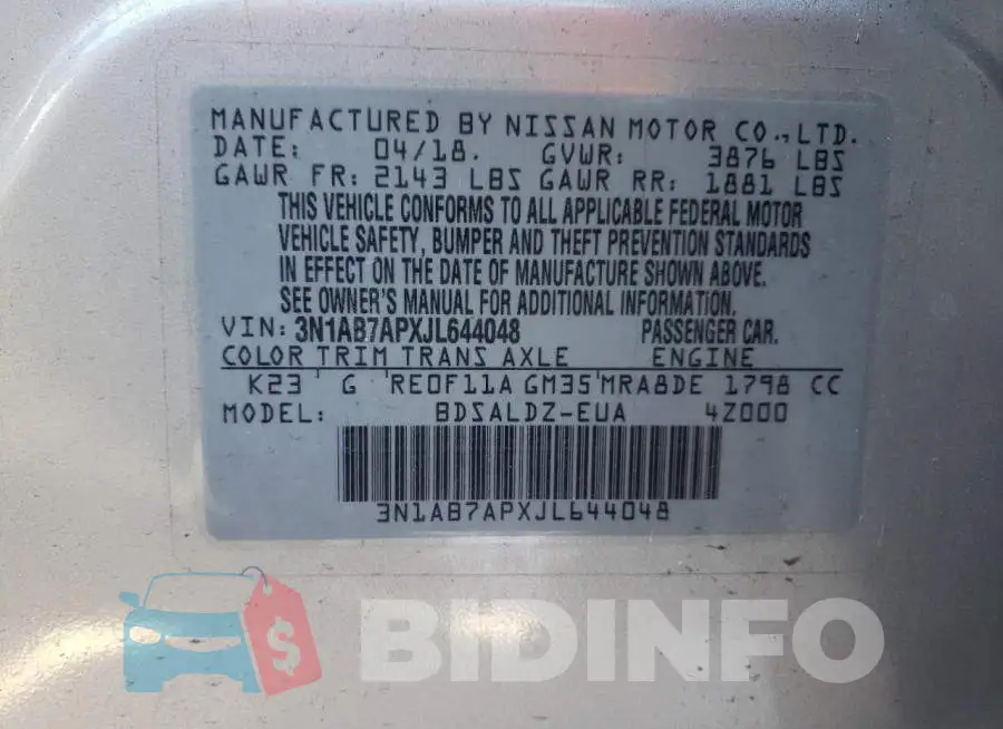 3N1AB7APXJL644048 Photo# 13
