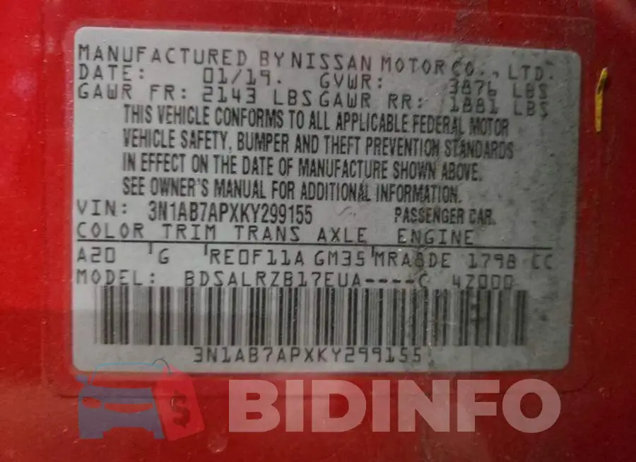 3N1AB7APXKY299155 Photo# 12