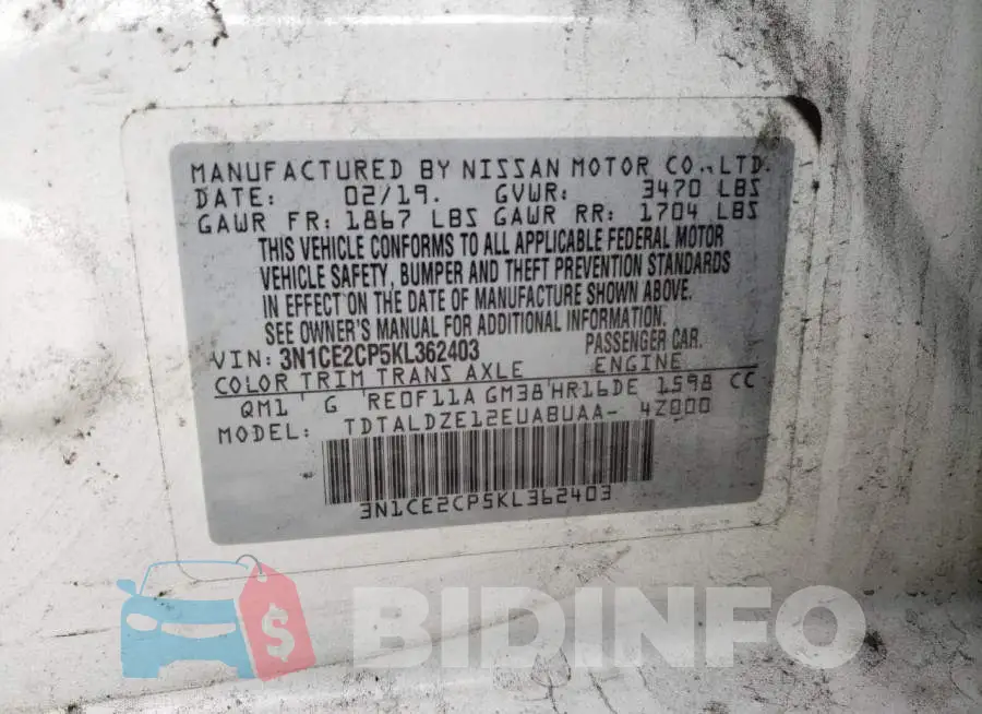 3N1CE2CP5KL362403 Photo# 13