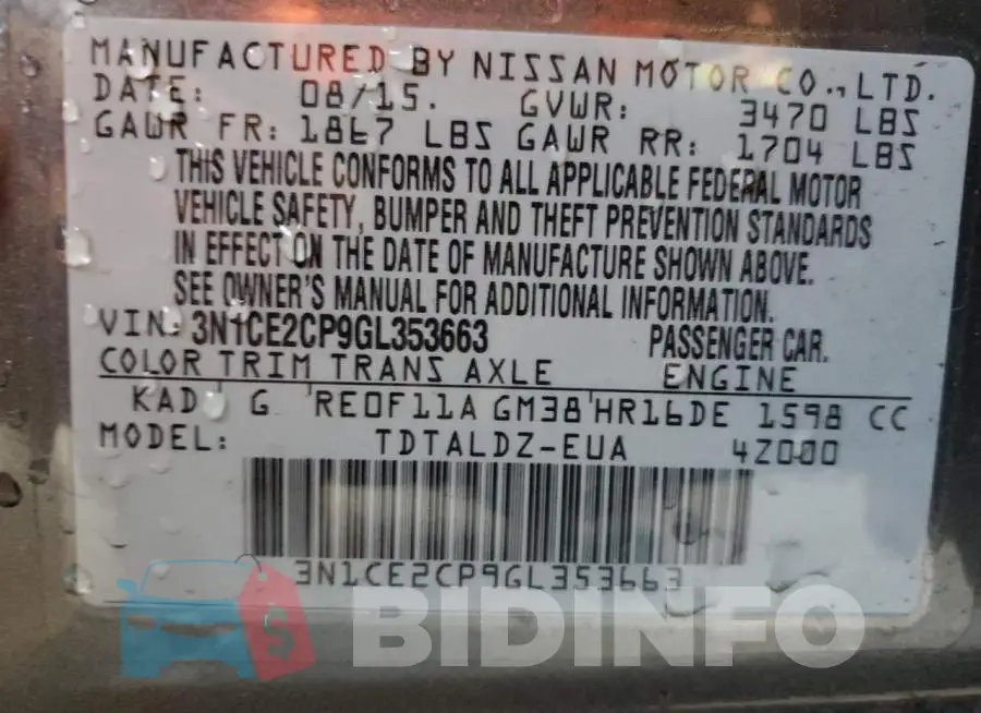 3N1CE2CP9GL353663 Photo# 12