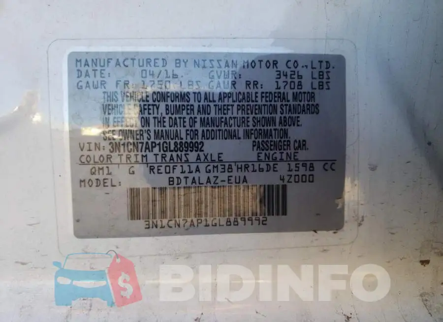 3N1CN7AP1GL889992 Photo# 13