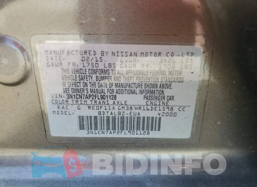 3N1CN7AP2FL901128 Photo# 12