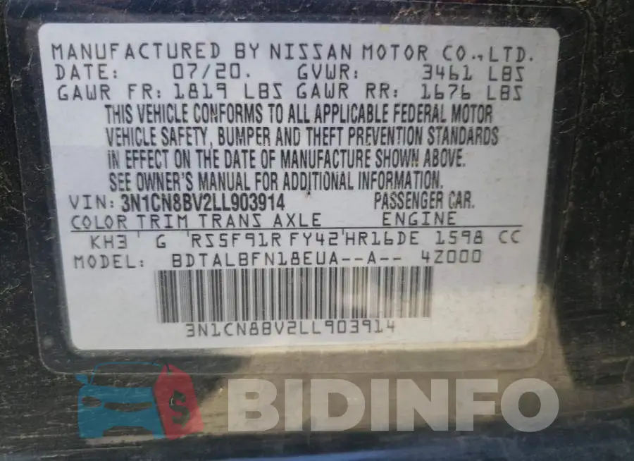 3N1CN8BV2LL903914 Photo# 13
