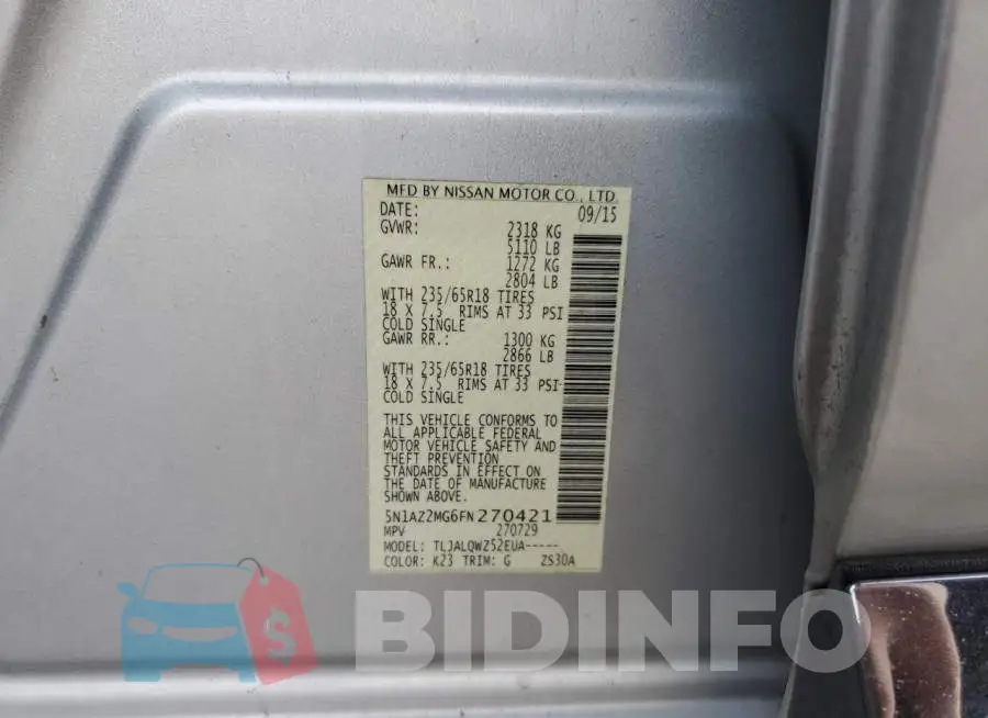 5N1AZ2MG6FN270421 Photo# 13