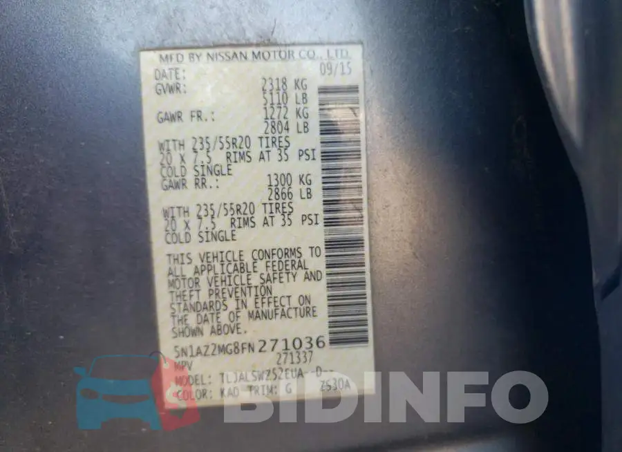 5N1AZ2MG8FN271036 Photo# 13