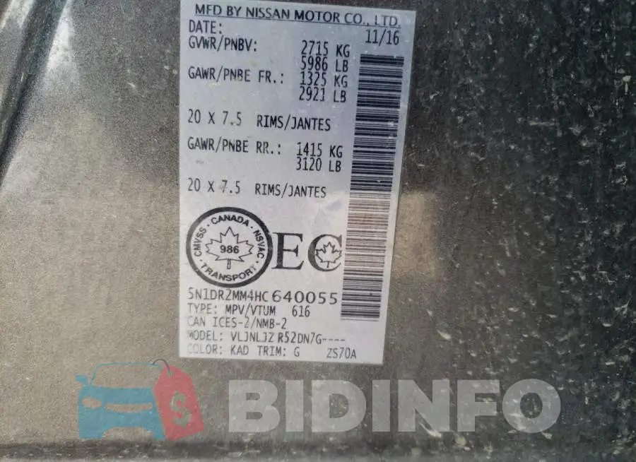 5N1DR2MM4HC640055 Photo# 13