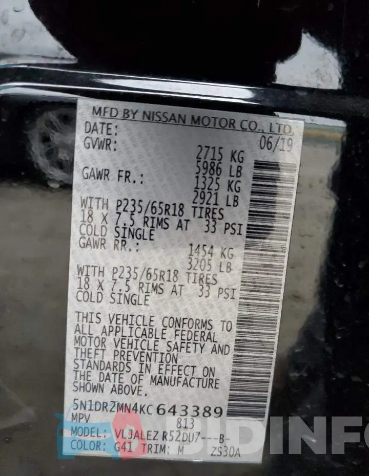 5N1DR2MN4KC643389 Photo# 12