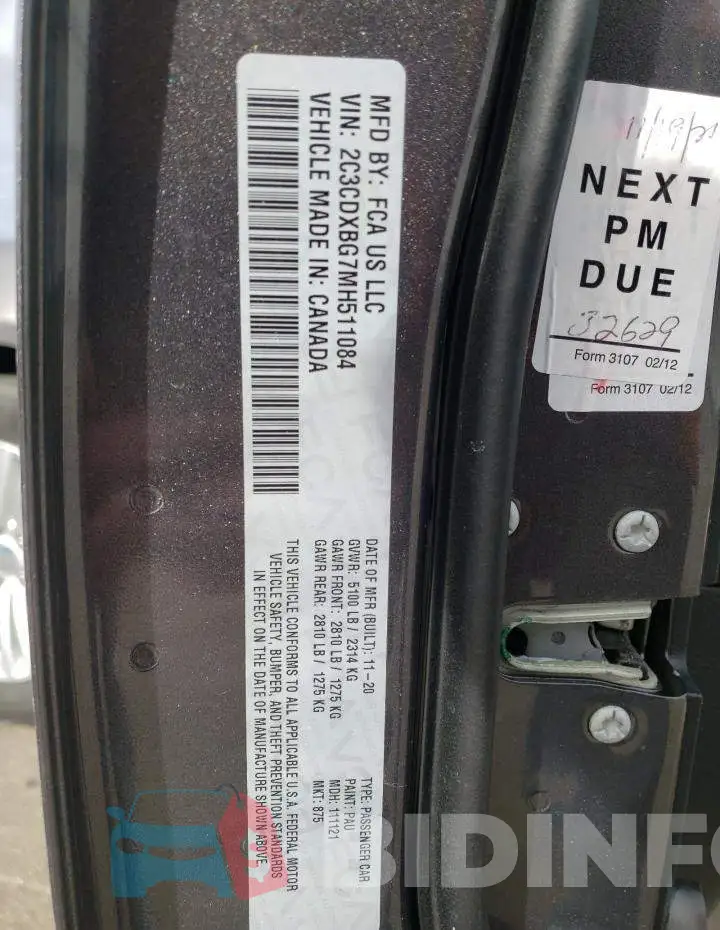 2C3CDXBG7MH511084 Photo# 12