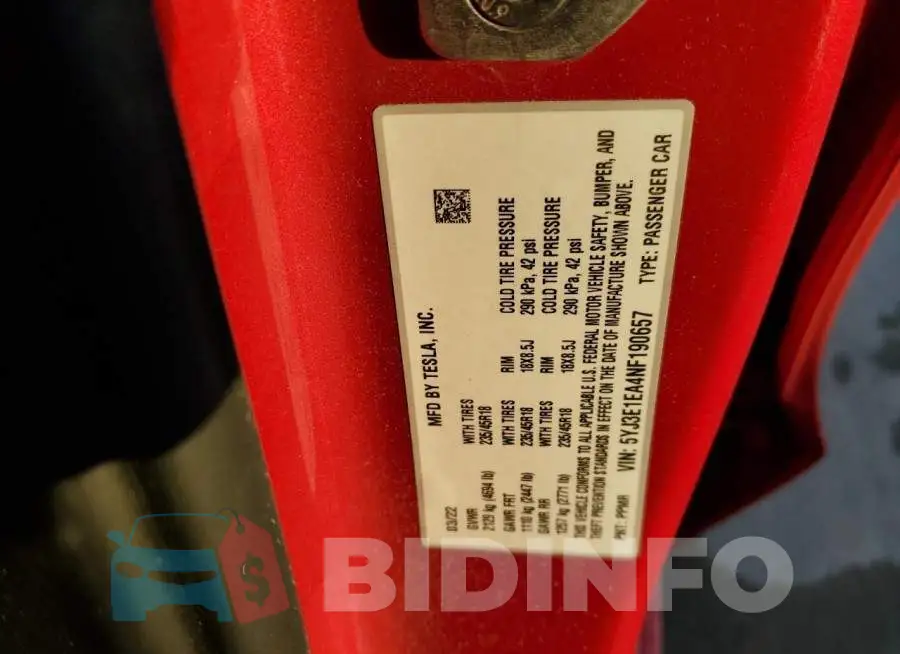 5YJ3E1EA4NF190657 Photo# 12