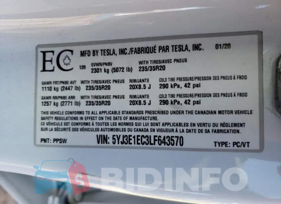 5YJ3E1EC3LF643570 Photo# 12