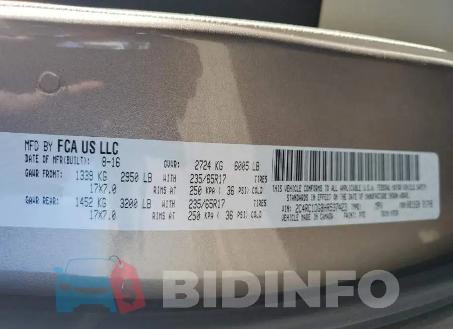2C4RC1DG8HR537423 Photo# 10