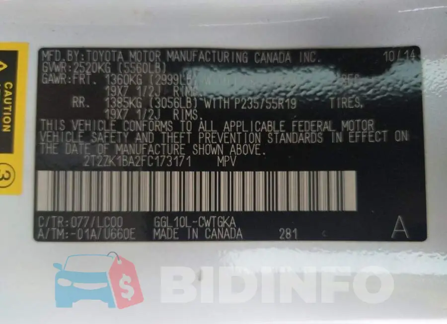 2T2ZK1BA2FC173171 Photo# 12