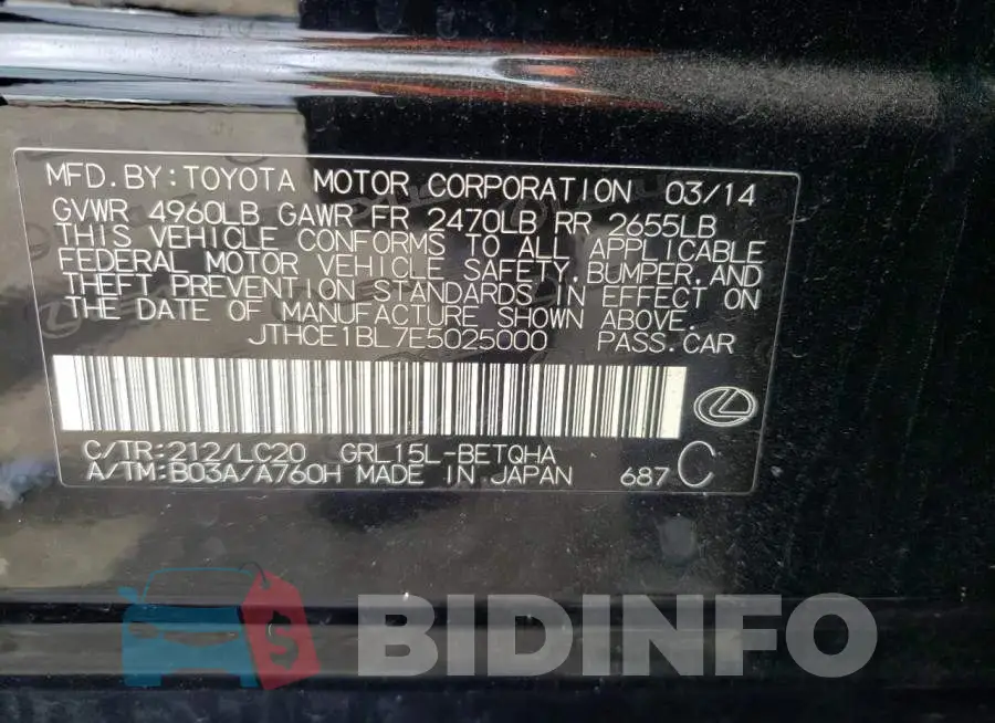 JTHCE1BL7E5025000 Photo# 13