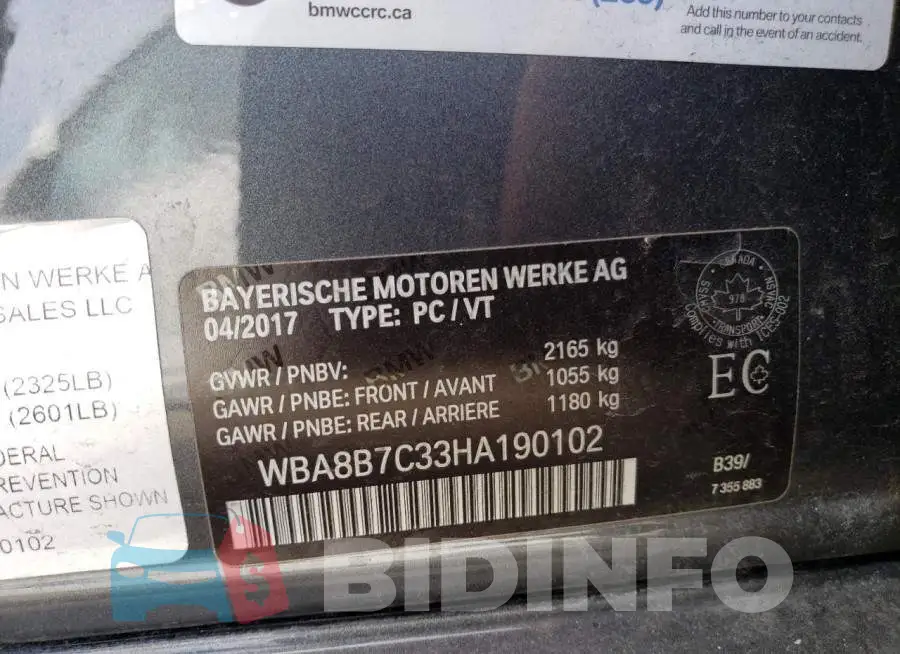 WBA8B7C33HA190102 Photo# 12