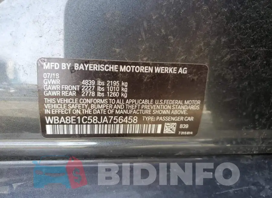 WBA8E1C58JA756458 Photo# 12