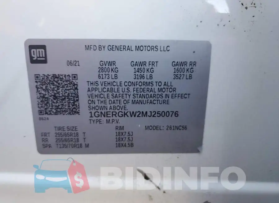 1GNERGKW2MJ250076 Photo# 13