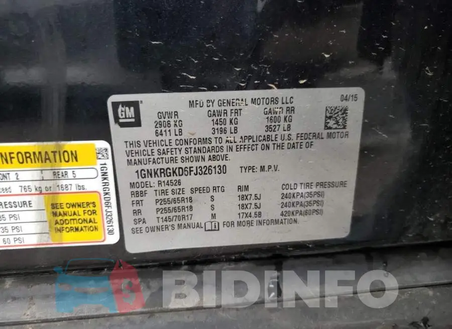 1GNKRGKD6FJ326130 Photo# 13