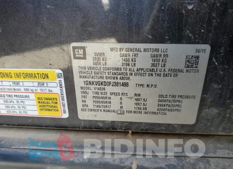 1GNKVGKD0FJ381488 Photo# 13