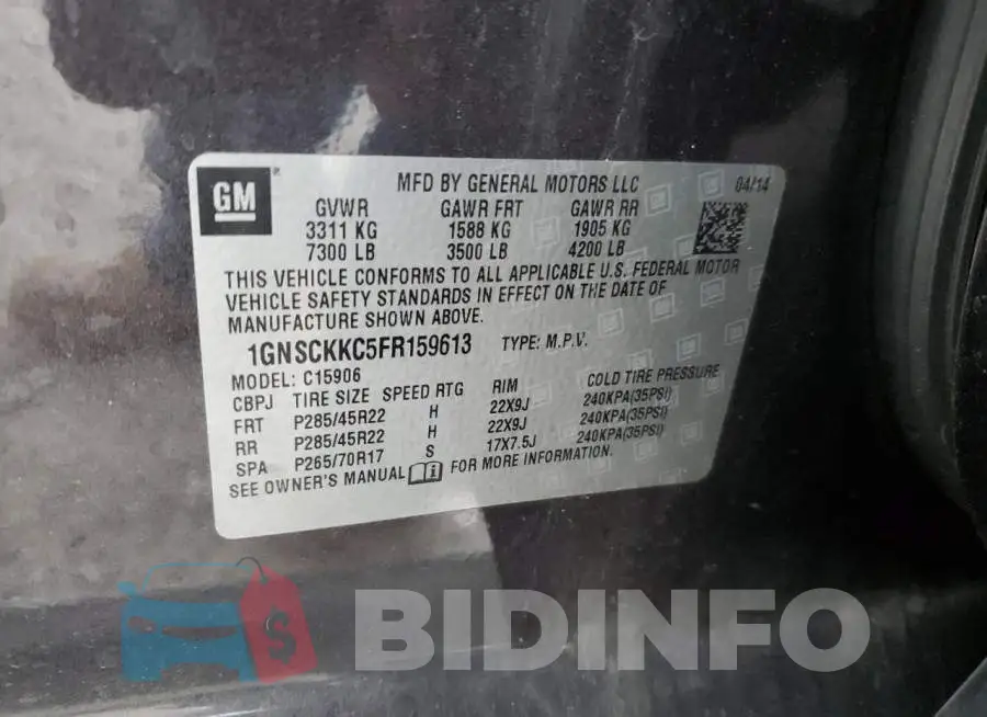1GNSCKKC5FR159613 Photo# 13