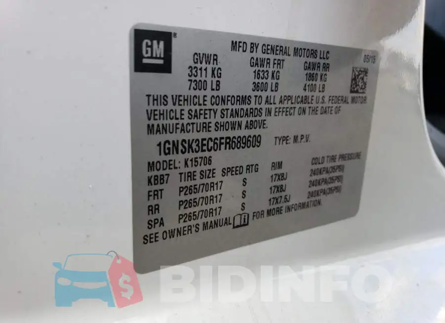 1GNSK3EC6FR689609 Photo# 13