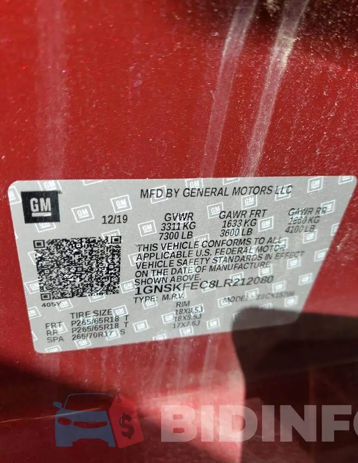 1GNSKFEC8LR212080 Photo# 12