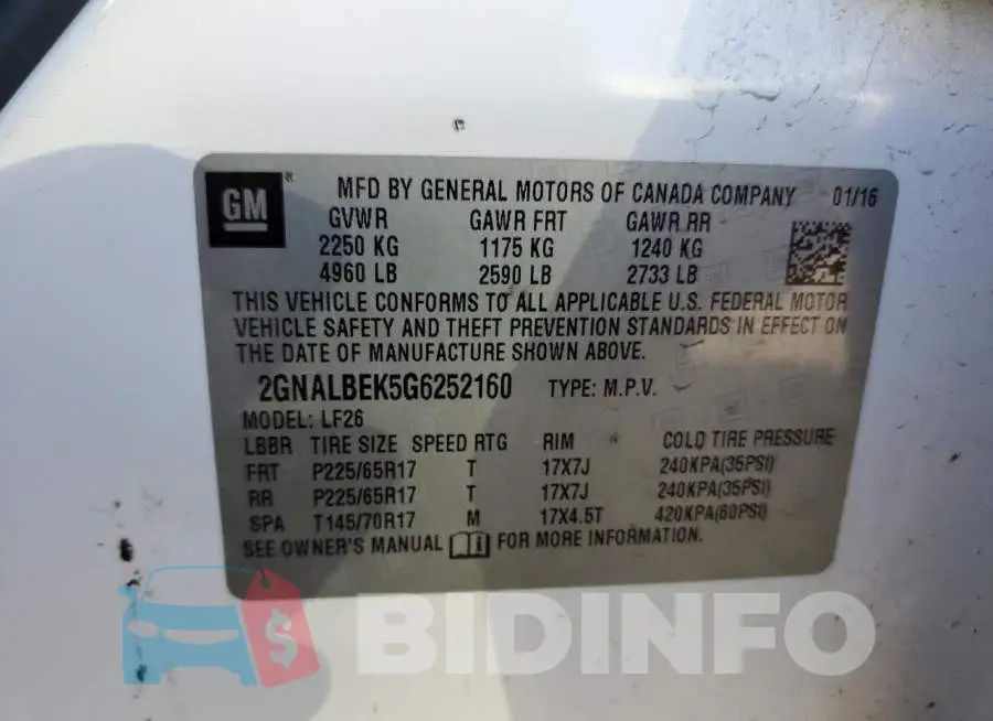 2GNALBEK5G6252160 Photo# 13
