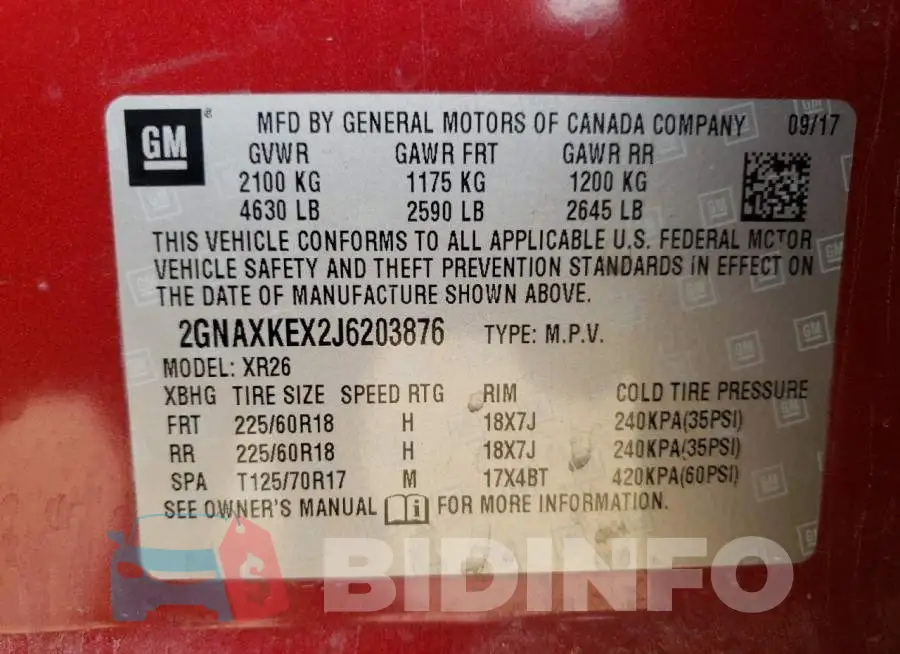2GNAXKEX2J6203876 Photo# 10