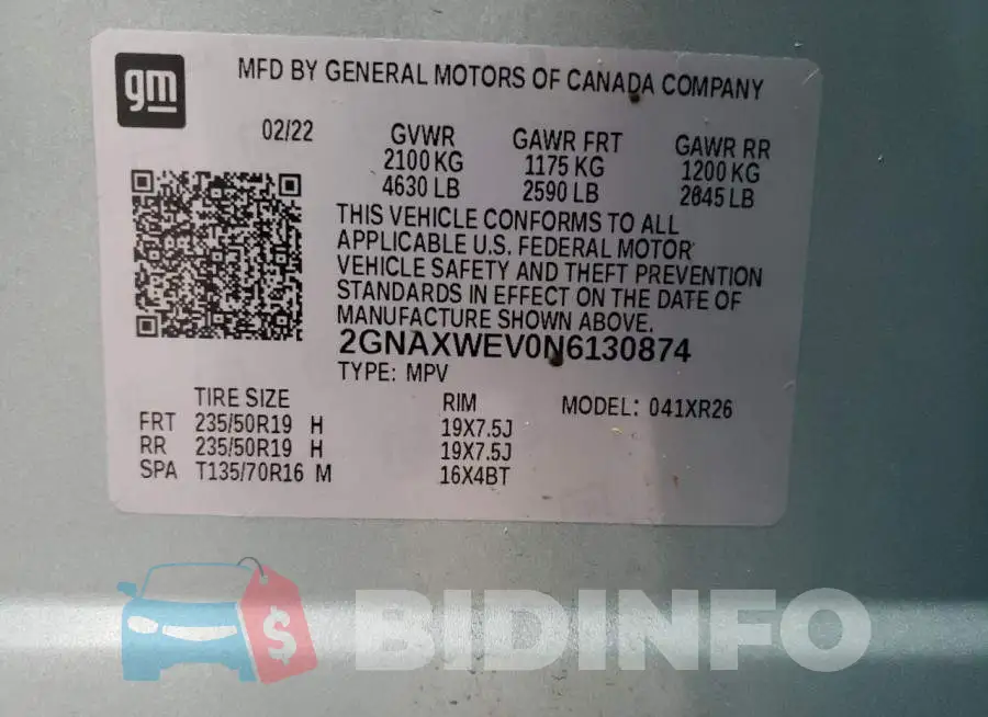 2GNAXWEV0N6130874 Photo# 13