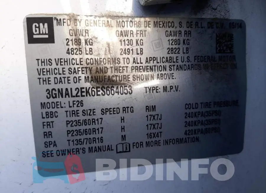3GNAL2EK6ES664053 Photo# 14