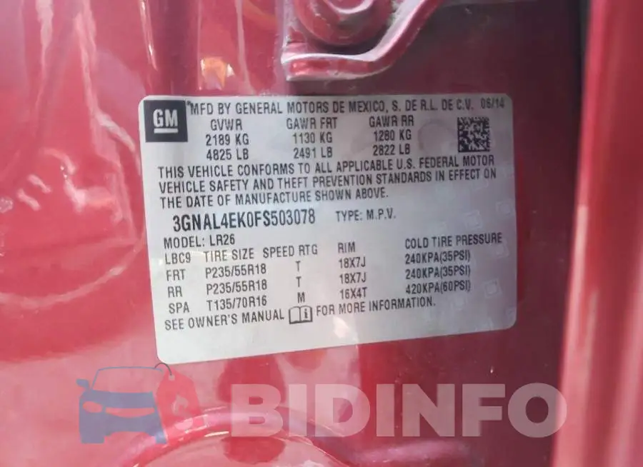 3GNAL4EK0FS503078 Photo# 13