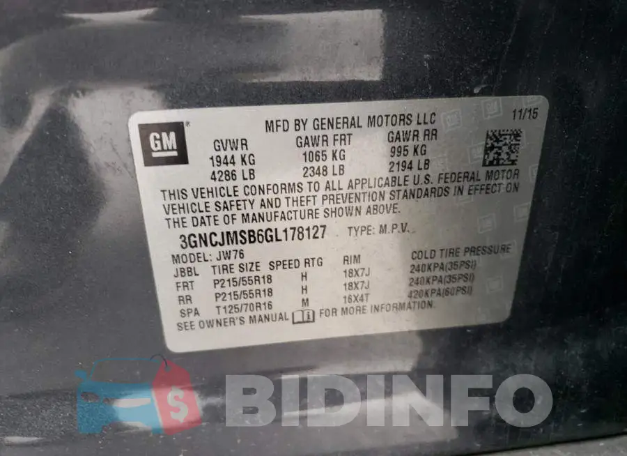 3GNCJMSB6GL178127 Photo# 13