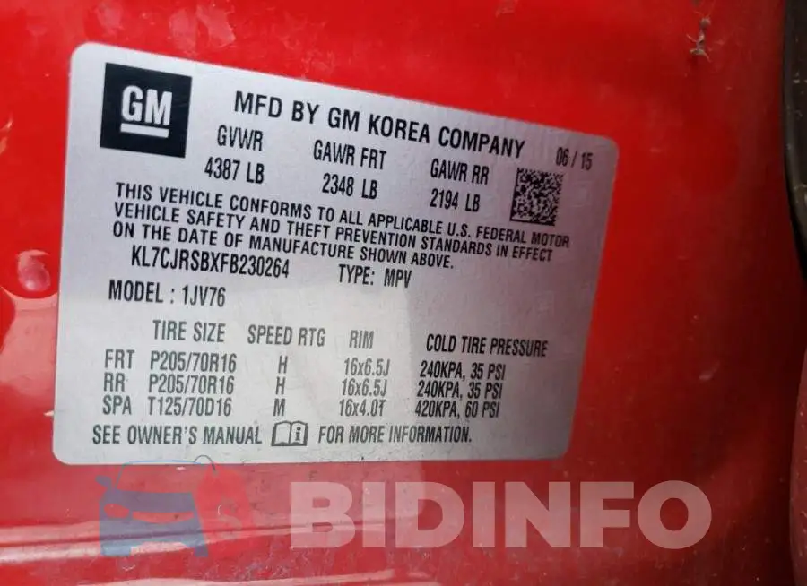 KL7CJRSBXFB230264 Photo# 14