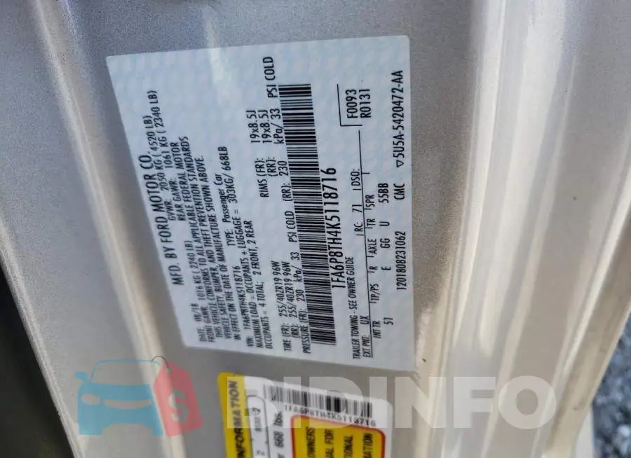 1FA6P8TH4K5118716 Photo# 12